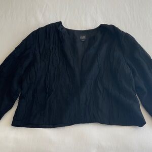 Eileen Fisher Black Crinkle V-Neck Long Sleeve Top